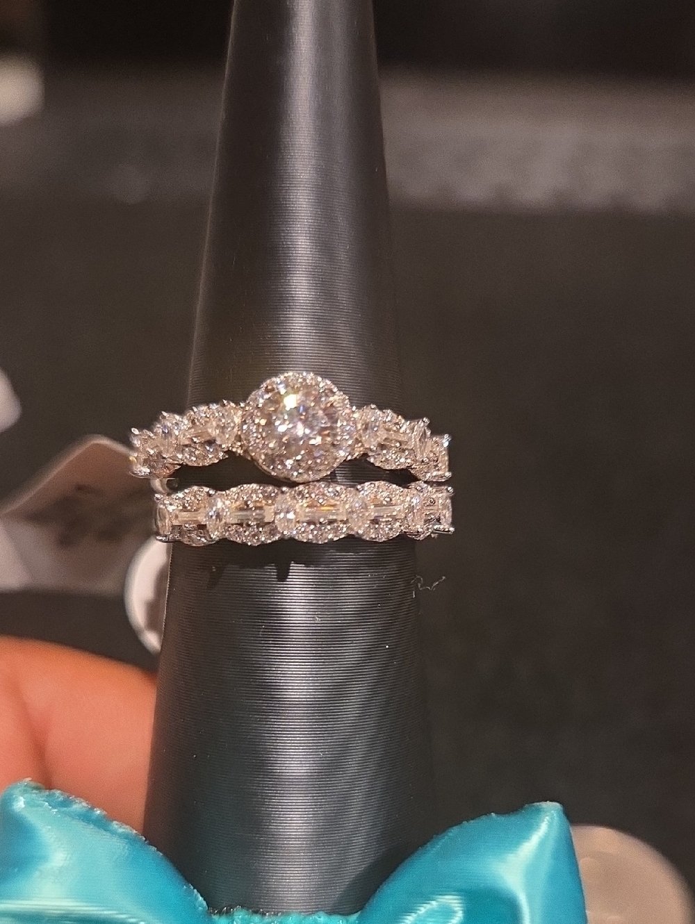 Elegant Sterling Silver Halo Engagement Ring Set with Moissanite Stones